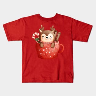 Cute Baby Christmas Reindeer In a Cup Kids T-Shirt